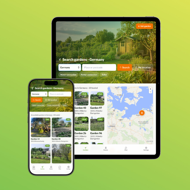 GardenFinder app: search gardens on smartphone and tablet