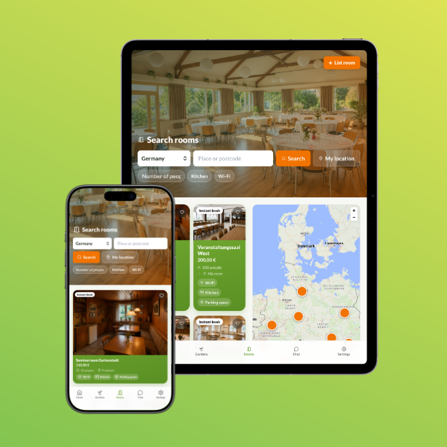 GardenFinder app: find rooms on smartphone and tablet